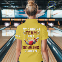 Load image into Gallery viewer, Yellow argyle pattern Beer Bowling Shirts For Women Custom My drinking team has a bowling problem NQS10862