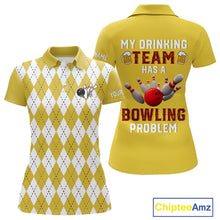 Load image into Gallery viewer, Yellow argyle pattern Beer Bowling Shirts For Women Custom My drinking team has a bowling problem NQS10862