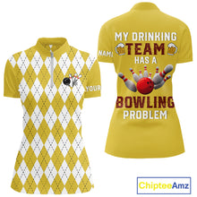 Load image into Gallery viewer, Yellow argyle pattern Beer Bowling Shirts For Women Custom My drinking team has a bowling problem NQS10862