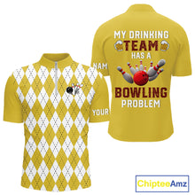 Load image into Gallery viewer, Yellow argyle pattern Beer Bowling Shirts For Men Custom My drinking team has a bowling problem NQS10862