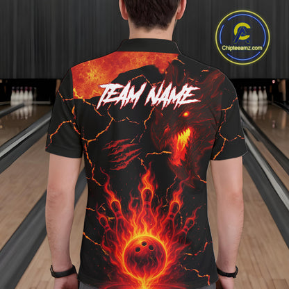 Dragon Flame Bowling Polo, Quarter Zip Shirts For Men Custom Dragon Bowling Team Jerseys NQS11049