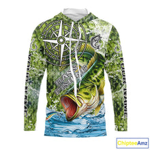 Load image into Gallery viewer, Personalized Largemouth Bass Fishing Shirts Green Scales Compass Performance Tournament Bass Jerseys NQS11440