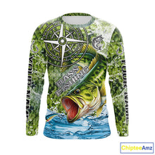 Load image into Gallery viewer, Personalized Largemouth Bass Fishing Shirts Green Scales Compass Performance Tournament Bass Jerseys NQS11440