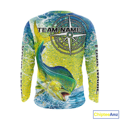 Personalized Mahi Mahi Fishing Shirts Green Scales Compass Performance Tournament Mahi Mahi Jerseys NQS11441