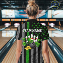 Load image into Gallery viewer, Custom Black Grunge US Flag Patriotic Bowling Shirt For Women Green Shamrock St Patrick Team Jersey NQS11447