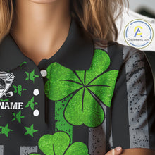 Load image into Gallery viewer, Custom Black Grunge US Flag Patriotic Golf Polo shirt for Women Green Shamrock St Patrick Team Jersey NQS11448