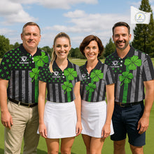 Load image into Gallery viewer, Custom Black Grunge US Flag Patriotic Golf Polo shirt for Women Green Shamrock St Patrick Team Jersey NQS11448