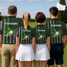 Load image into Gallery viewer, Custom Black Grunge US Flag Patriotic Golf Polo shirt for Women Green Shamrock St Patrick Team Jersey NQS11448