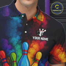 Load image into Gallery viewer, Colorful smoke Bowling Polo, Quarter Zip Shirt for Men Custom Bowling Team shirts for bowlers NQS10646