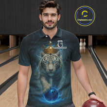 Load image into Gallery viewer, Blue Lightning Thunder Crown White Tiger Bowling Shirts For Men Custom Team Tiger Bowling Jerseys NQS10885