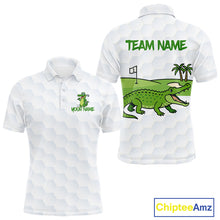Load image into Gallery viewer, White and Green Funny Alligator Golf Polo Shirts For Men custom mens golf outfit, golfing gifts NQS10886