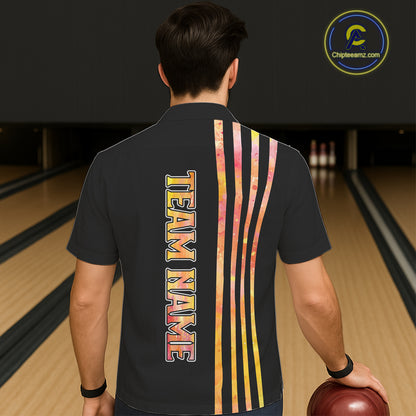 Personalized Watercolor Stripes Retro Bowling Team Hawaiian Shirts, Black Bowling Attire For Team NQS11652