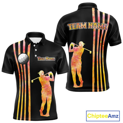 Personalized Watercolor Stripes Golf Polo Shirts For Men, Black Team Mens Golf Attire NQS11651