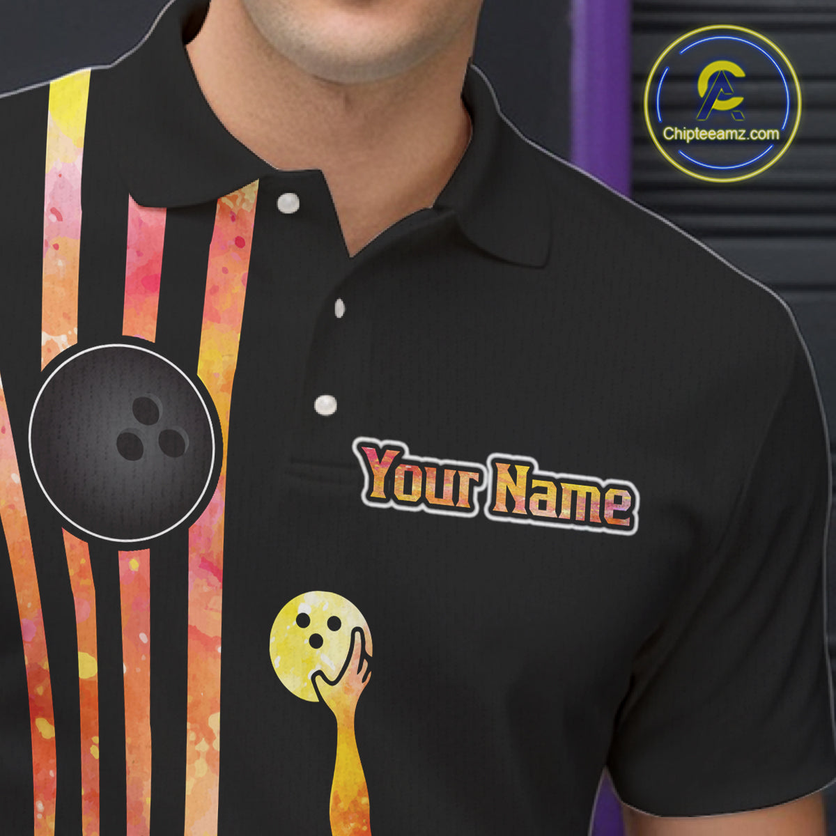 Personalized Watercolor Stripes Retro Bowling Team Shirts For Men, Black Bowling Attire For Men NQS11652