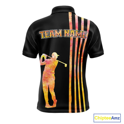 Personalized Watercolor Stripes Golf Polo Shirts For Men, Black Team Mens Golf Attire NQS11651