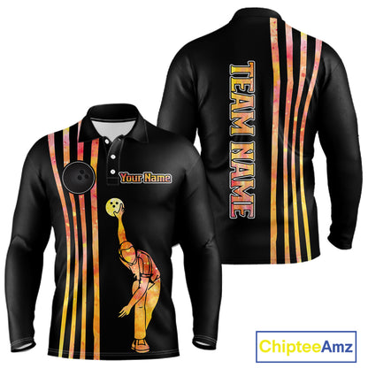 Personalized Watercolor Stripes Retro Bowling Team Shirts For Men, Black Bowling Attire For Men NQS11652