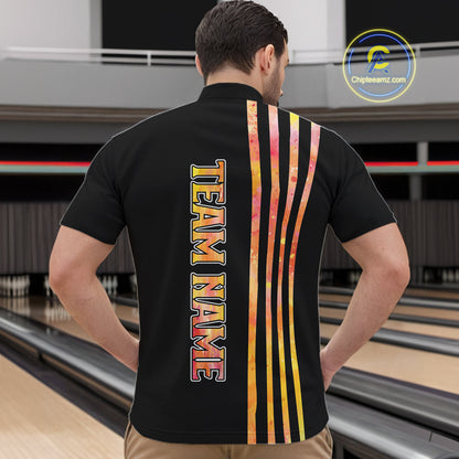 Personalized Watercolor Stripes Retro Bowling Team Shirts For Men, Black Bowling Attire For Men NQS11652