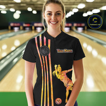 Load image into Gallery viewer, Personalized Watercolor Stripes Retro Bowling Team Shirts For Women, Black Bowling Attire For Ladies NQS11652