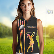 Load image into Gallery viewer, Personalized Watercolor Stripes Sleeveless Golf Polo Shirts For Women, Black Team Ladies Golf Attire NQS11651