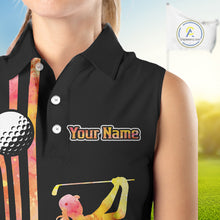 Load image into Gallery viewer, Personalized Watercolor Stripes Sleeveless Golf Polo Shirts For Women, Black Team Ladies Golf Attire NQS11651