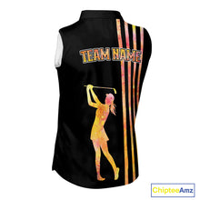 Load image into Gallery viewer, Personalized Watercolor Stripes Sleeveless Golf Polo Shirts For Women, Black Team Ladies Golf Attire NQS11651