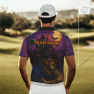 Funny Skull Halloween Golf Polo Shirts For Men Custom mens golf top, Halloween Golf Gifts NQS10669