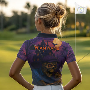 Funny Skull Halloween Golf Polo Shirts For Women Custom ladies golf top, Halloween Golf Gifts NQS10669