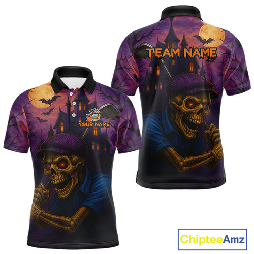 Funny Skull Halloween Golf Polo Shirts For Men Custom mens golf top, Halloween Golf Gifts NQS10669