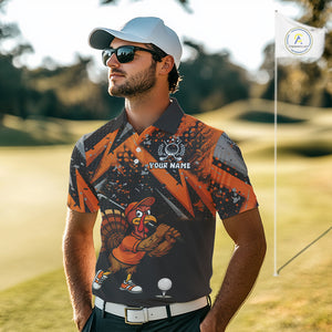 Custom Funny Turkey Mens Golf tops Black & Orange camo Thanksgiving Golf polo shirt for men NQS10672