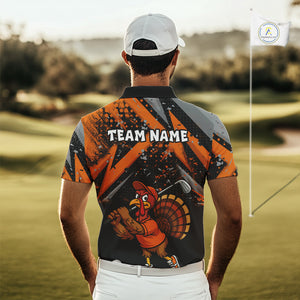 Custom Funny Turkey Mens Golf tops Black & Orange camo Thanksgiving Golf polo shirt for men NQS10672