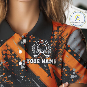 Custom Funny Turkey Ladies Golf tops Black & Orange camo Thanksgiving Golf polo shirt for Women NQS10672