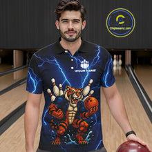 Load image into Gallery viewer, Personalized Tiger Bowling Team Shirts For Men, Blue Lightning Thunder Tiger Bowling Jerseys NQS11062