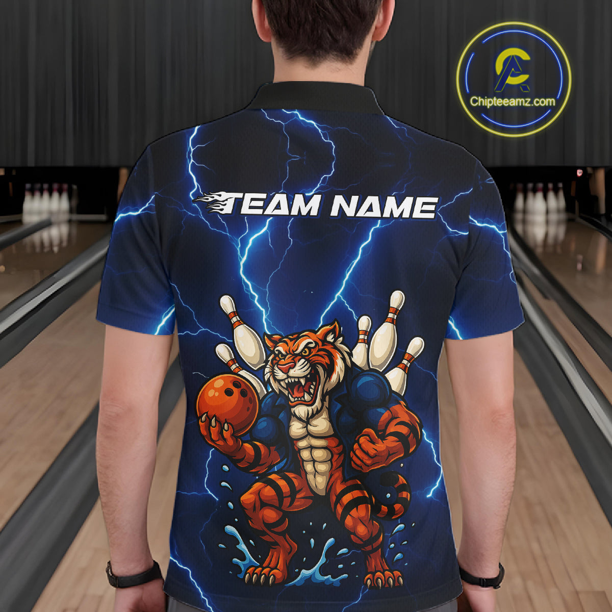 Personalized Tiger Bowling Team Shirts For Men, Blue Lightning Thunder Tiger Bowling Jerseys NQS11062