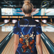 Load image into Gallery viewer, Personalized Tiger Bowling Team Shirts For Women, Blue Lightning Thunder Tiger Bowling Jerseys NQS11062