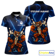 Load image into Gallery viewer, Personalized Tiger Bowling Team Shirts For Women, Blue Lightning Thunder Tiger Bowling Jerseys NQS11062