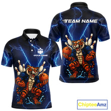 Load image into Gallery viewer, Personalized Tiger Bowling Team Shirts For Men, Blue Lightning Thunder Tiger Bowling Jerseys NQS11062