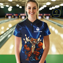 Load image into Gallery viewer, Personalized Tiger Bowling Team Shirts For Women, Blue Lightning Thunder Tiger Bowling Jerseys NQS11062