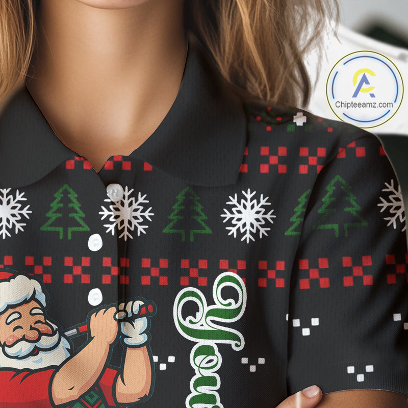 Funny Ugly Christmas pattern Santa Golf Polo Shirts For Women Custom best Ladies golf wear golf gifts NQS11067