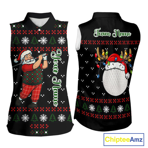 Funny Ugly Christmas pattern Santa Sleeveless Polo Shirt Custom best Ladies golf wear golf gifts NQS11067