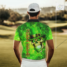 Load image into Gallery viewer, Funny Skull green shamrock pattern Golf Polo Shirts For Men Custom St Patrick's Day mens golf tops NQS11662
