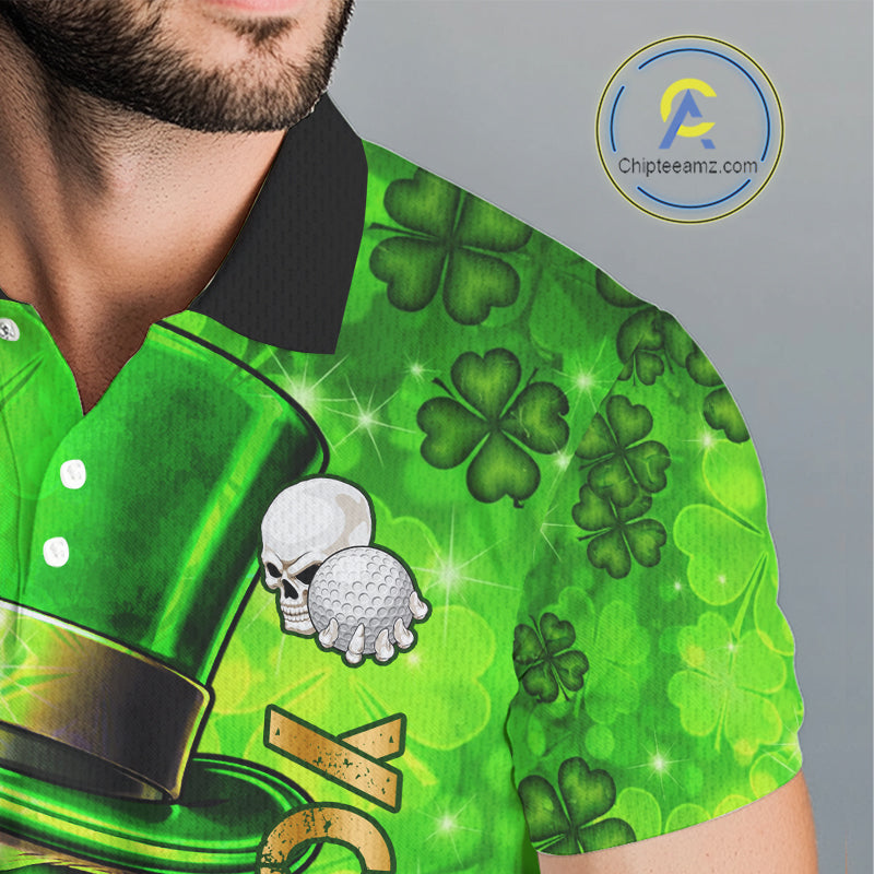 Funny Skull green shamrock pattern Golf Polo Shirts For Men Custom St Patrick's Day mens golf tops NQS11662