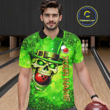 Load image into Gallery viewer, Funny Skull green shamrock pattern Bowling Shirt For Men Custom St Patrick's Day team bowling jerseys NQS11663