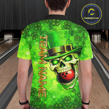 Load image into Gallery viewer, Funny Skull green shamrock pattern Bowling Shirt For Men Custom St Patrick's Day team bowling jerseys NQS11663