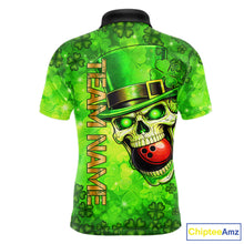 Load image into Gallery viewer, Funny Skull green shamrock pattern Bowling Shirt For Men Custom St Patrick's Day team bowling jerseys NQS11663