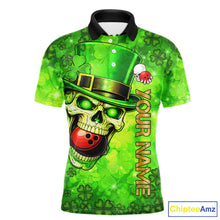 Load image into Gallery viewer, Funny Skull green shamrock pattern Bowling Shirt For Men Custom St Patrick's Day team bowling jerseys NQS11663