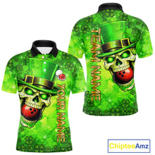 Load image into Gallery viewer, Funny Skull green shamrock pattern Bowling Shirt For Men Custom St Patrick's Day team bowling jerseys NQS11663