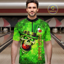 Load image into Gallery viewer, Funny Skull green shamrock pattern Bowling Shirt For Men Custom St Patrick's Day team bowling jerseys NQS11663