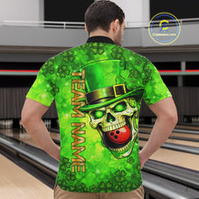 Load image into Gallery viewer, Funny Skull green shamrock pattern Bowling Shirt For Men Custom St Patrick's Day team bowling jerseys NQS11663