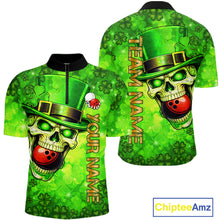 Load image into Gallery viewer, Funny Skull green shamrock pattern Bowling Shirt For Men Custom St Patrick's Day team bowling jerseys NQS11663