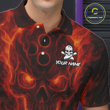 Load image into Gallery viewer, Custom Flame Skull Bowling Polo, Quarter Zip Shirt For Men, Skull Team Bowling League Jerseys NQS10676